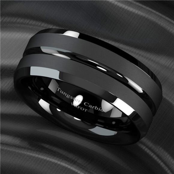 Men's Wedding Band Rings - Black Classic Comfort Fit for Men and Women - Picture 9 of 11